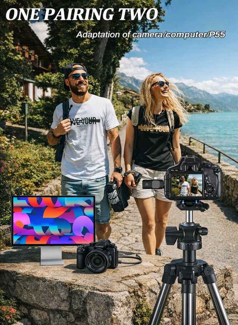 ARNOTEC ميكروفون لاسلكي مزدوج لجميع الهواتف الذكية (أندرويد + iOS) آي فون أجهزة الكمبيوتر المحمولة أجهزة الكمبيوتر المكتبية مكبرات الصوت BT والكاميرات ميكروفون لمقاطع فيديو يوتيوب ريلز البودكاست المقابلات التعليم عبر الإنترنت المدونات (أسود) - Image 2